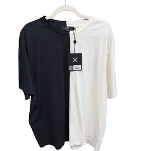 GSTQ Colorblock Shirt Mens 2XL Black White Oversized Short Sleeve Crewneck Tee